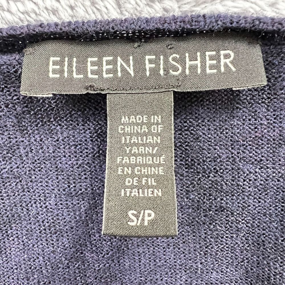 Eileen Fisher Navy Short Sleeve Wool Scoop Neck Sweater, Small. - Picture 3 of 8